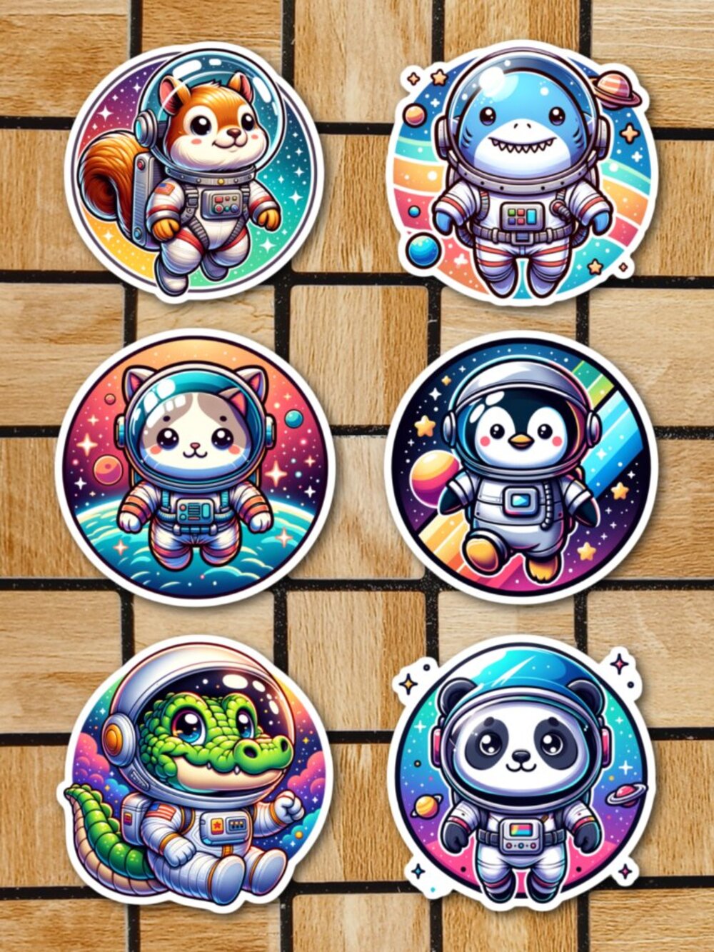 Animals In Space Sticker Pack of 6 Vinyl Stickers Waterproof Cute Sticker Set